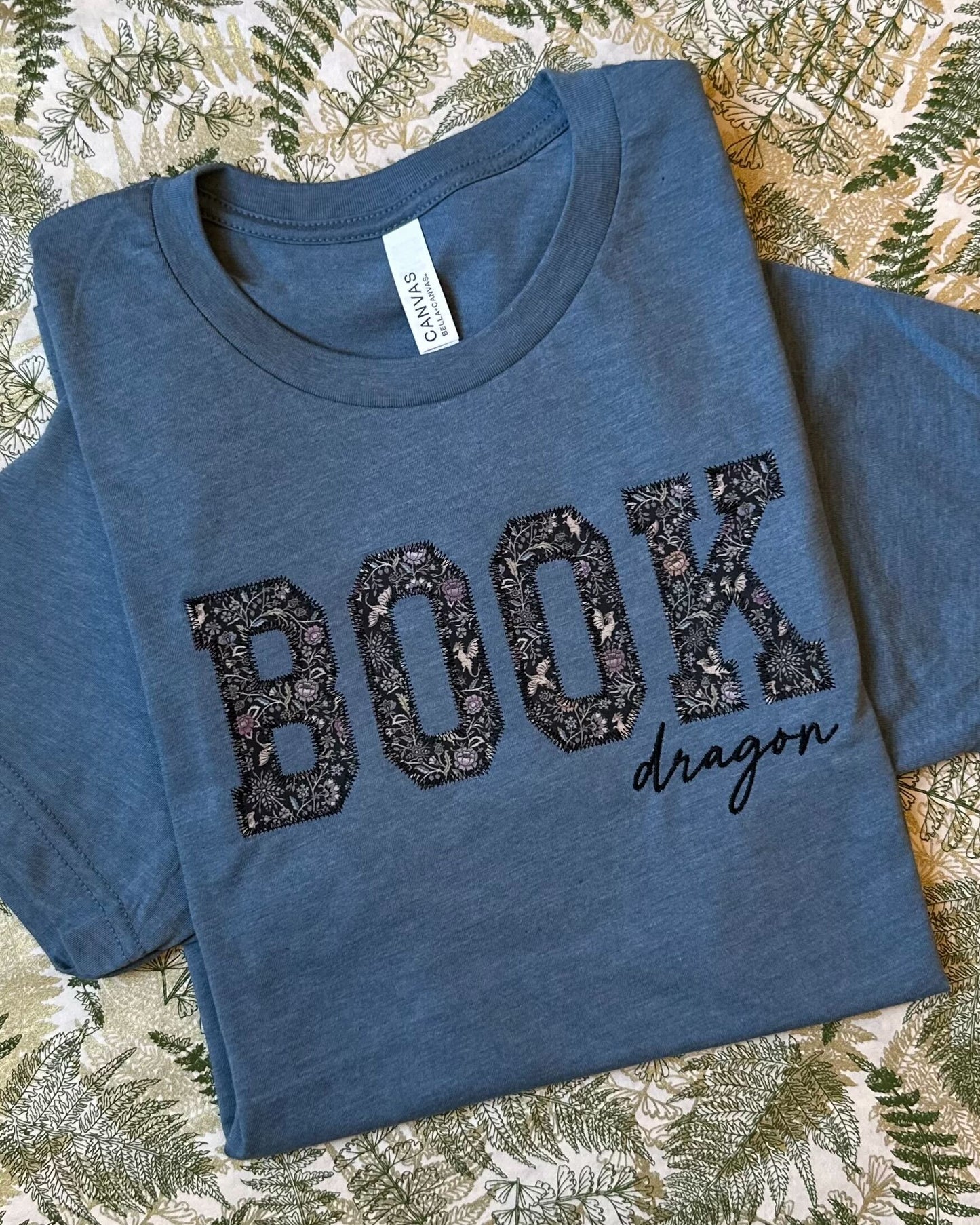 Book Dragon Embroidered Appliqué T-Shirt