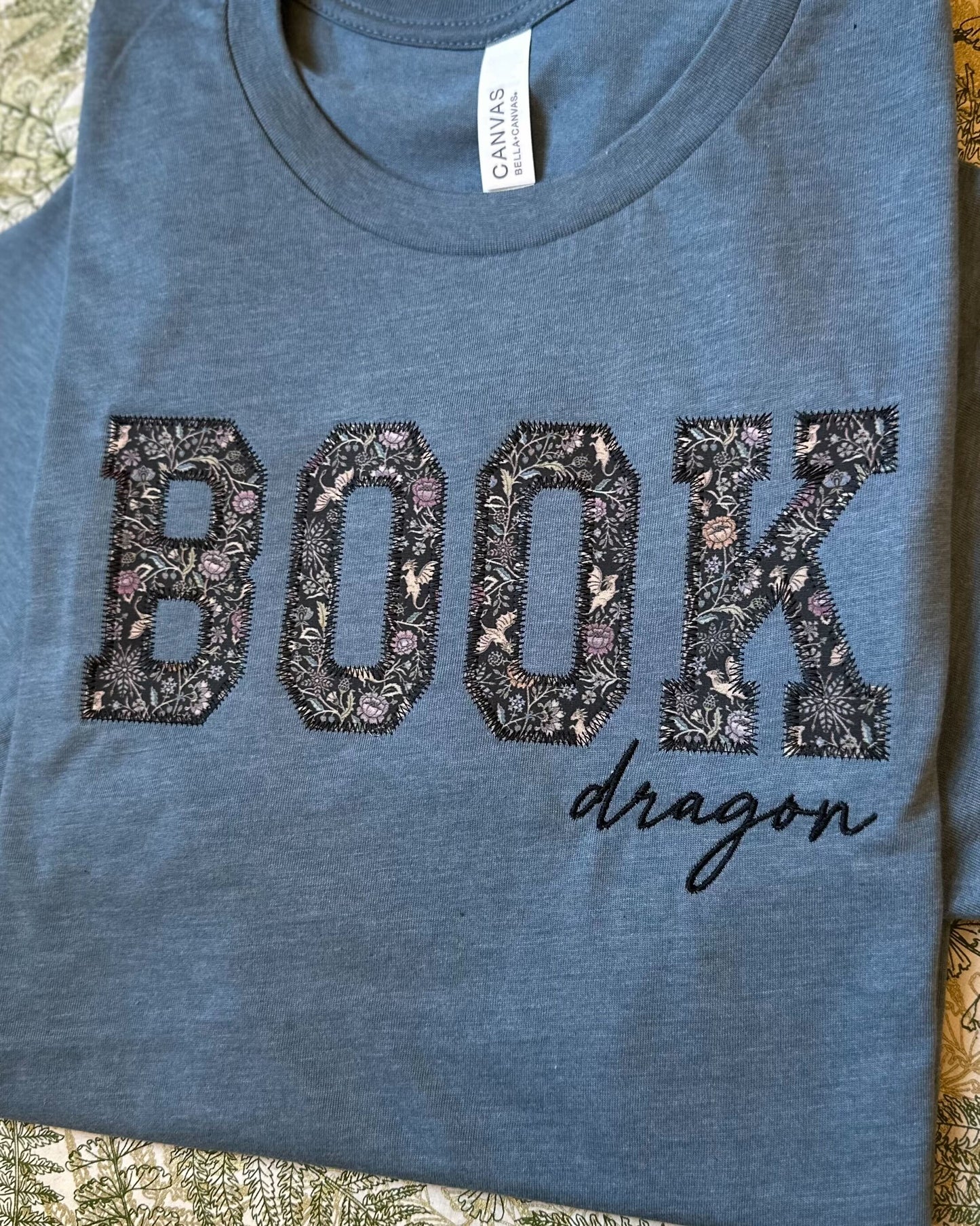 Book Dragon Embroidered Appliqué T-Shirt