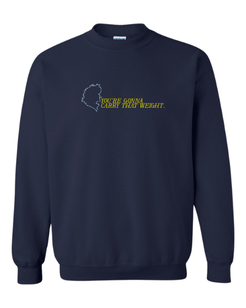 Navy Anime Sweatshirt with Cowboy Bebop profile outline and end credits quote